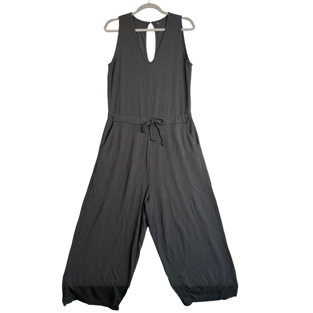 Quince French Terry Modal Jumpsuit Womens L Black Sleeveless Wide Leg Minimalist
